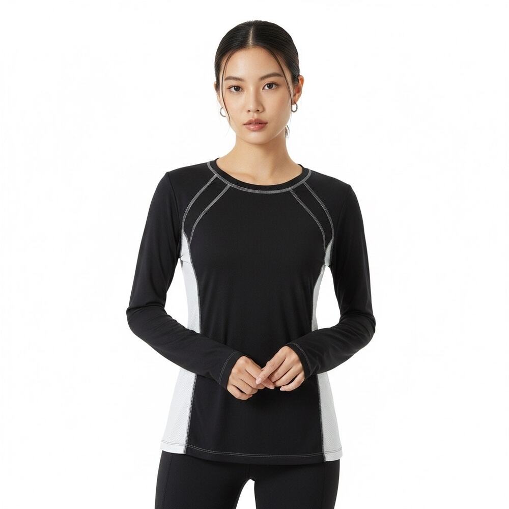 Tek Gear Colorblock Long Sleeve Athletic Top Size M Black White Panels Stretch